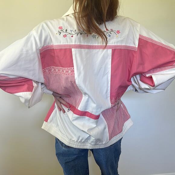 Vintage Koret Francisca Pink Flower Patchwork Zip Up Windbreaker Jacket - Picture 2 of 14